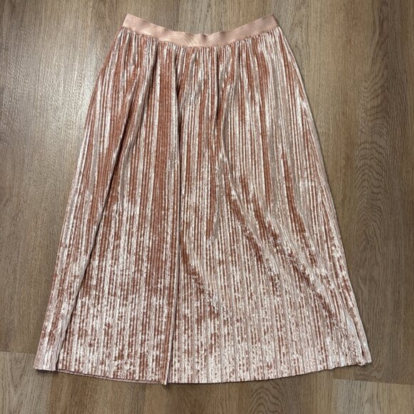 Beyond Yoga Uptown Pleated Skirt champagne velvet XS midi rose gold CK5105 - Picture 6 of 10